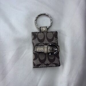 Vtg Coach Brown Beige Leather Photo Frame Holder Keychain Purse Charm